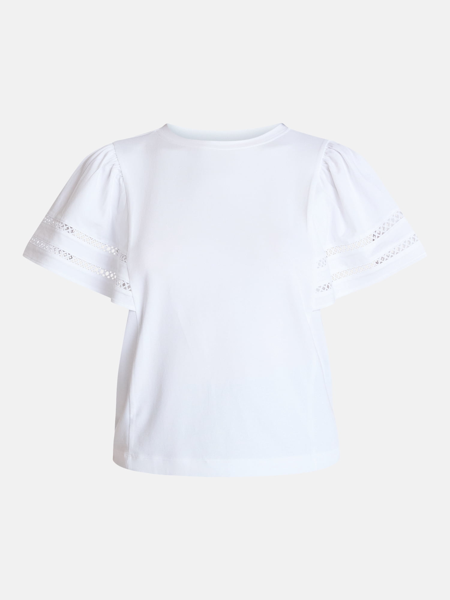 Time and Tru Women’s Crewneck Top with Lace Inset Flounce Sleeves, Sizes XS-XXXL