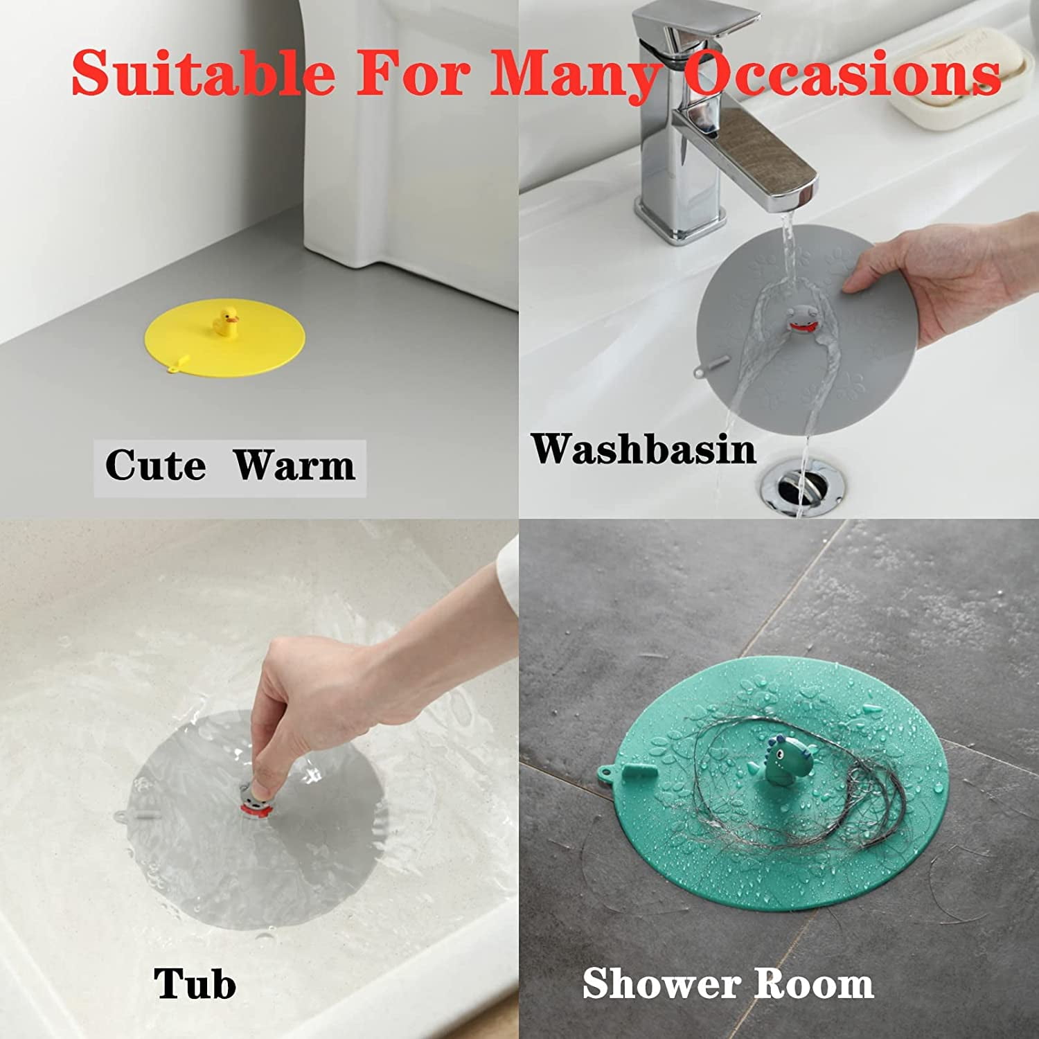 Tub Stopper Silicone Bathtub Drain Deodorant Cover Drain  Stopper for Shower.5.9 in Flat Suction Cover Anti-Cockroach,Drain Covers  for Kitchen, Bathroom Laundry (Grey Bear)
