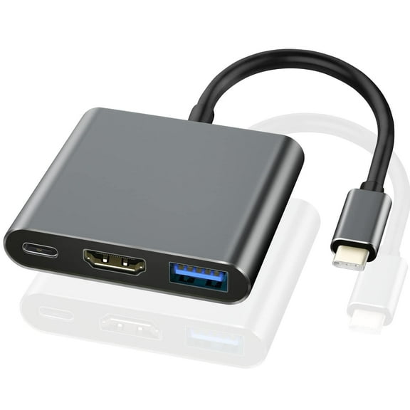 Type-C to HDMI 3-in-1 Adapter - 4K   USB HD Cable Docking Station Black