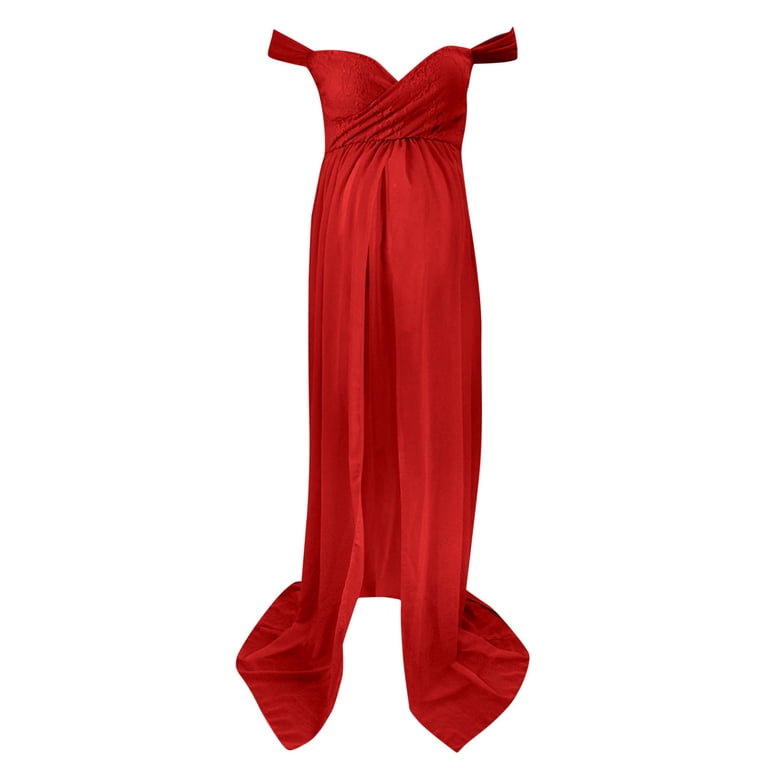 fitted lace wedding dress Red Maternity Gown for Photo Shoot and Baby Showers