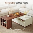 thumbnail image 5 of Tribesigns Coffee Table, Extendable Coffee Table with 2 Drawers and Storage Shelves, Rectangular Wooden Center Table with Reversible Tabletop for Living Room (White & Walnut), 5 of 7