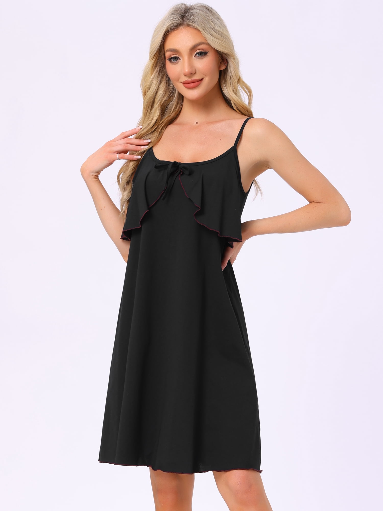 DARING DIVA Women's Sleeveless Loose Fit Chemise Ruffle Camisole S Black