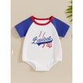 thumbnail image 2 of Nygoyerh Baby Boys Girls Casual T-shirt Romper Short Raglan Sleeve Baseball Letter Embroidery Jumpsuit 3M 6M 12M 18M Newborn Infant Crew Neck Summer Bodysuit, 2 of 9
