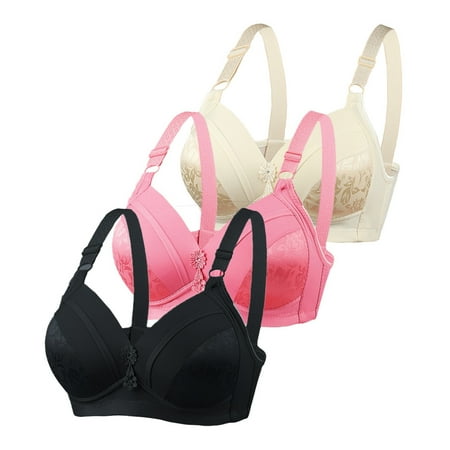 Black 42 3Pc Women s Comfortable No Strapless Bra Steel Ring Thin Size Sports Bras for Women Large Women s Gathering Underwear Small Sports Bra with Top Collection and Anti Dr