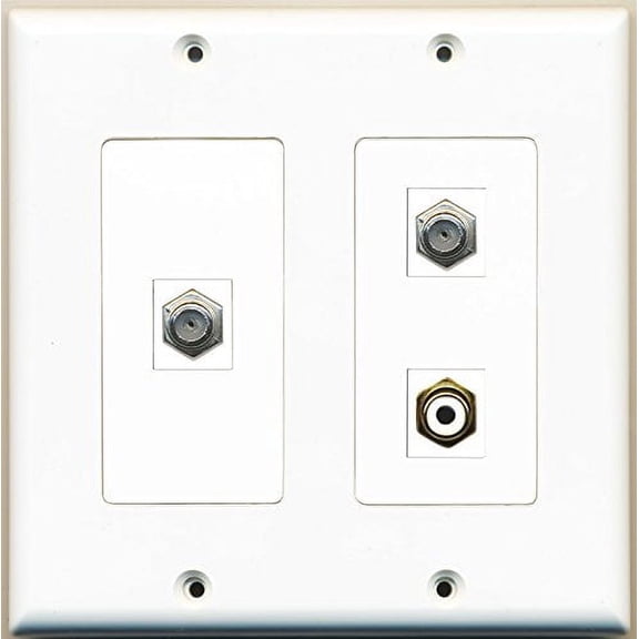RiteAV - 1 Port RCA White 2 Port Coax Cable TV- F-Type - 2 Gang Wall Plate