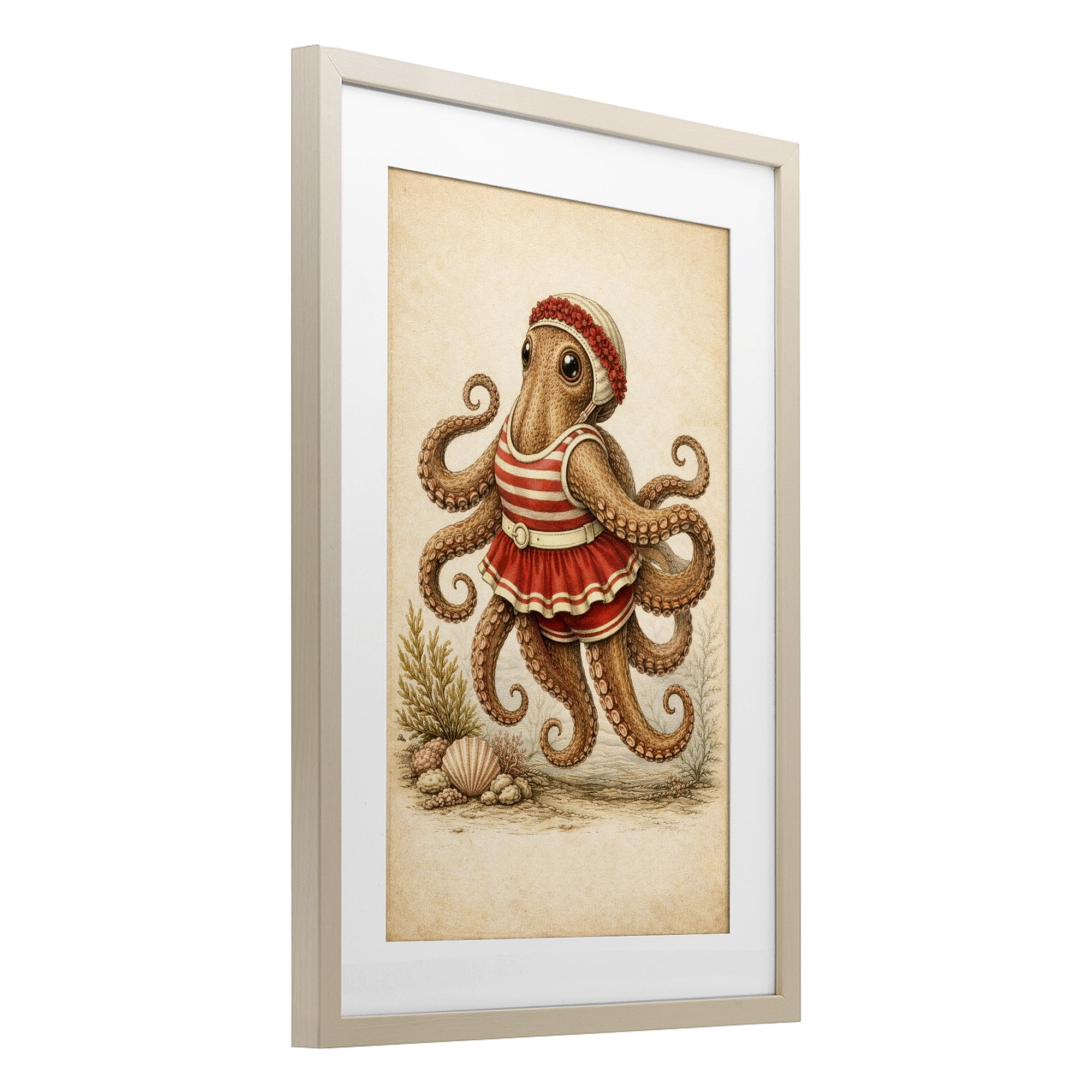 Stupell Industries Octopus of Maritime Bathing Society Birch Framed Print Under Glass, design by Grotto Studios