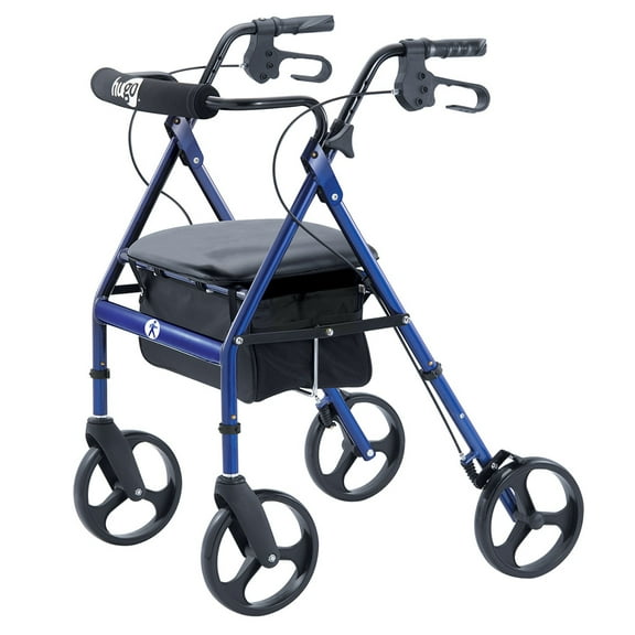 Hugo Portable Rollator Rolling Walker with Seat, Backrest and 8" Wheels, Blue