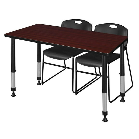 Regency 48 x 24 in. Adjustable Classroom Table- Mahogany & 2 Zeng Stack Chairs- Black