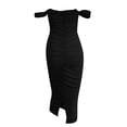 thumbnail image 5 of Wycnly Dresses for Women Party Prom Sexy off Shoulder Ruched Bodycon Wrap Pencil Dresses Tube Top Sleeveless Solid Summer Midi Formal Dress Black s, 5 of 5