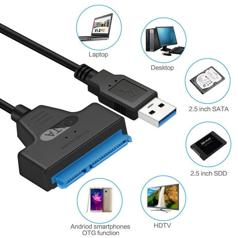 USB 3.0 To SATA 22-Pin for 2.5 Hard Disk Drive SSD Adapter Connector Cable  UASP 