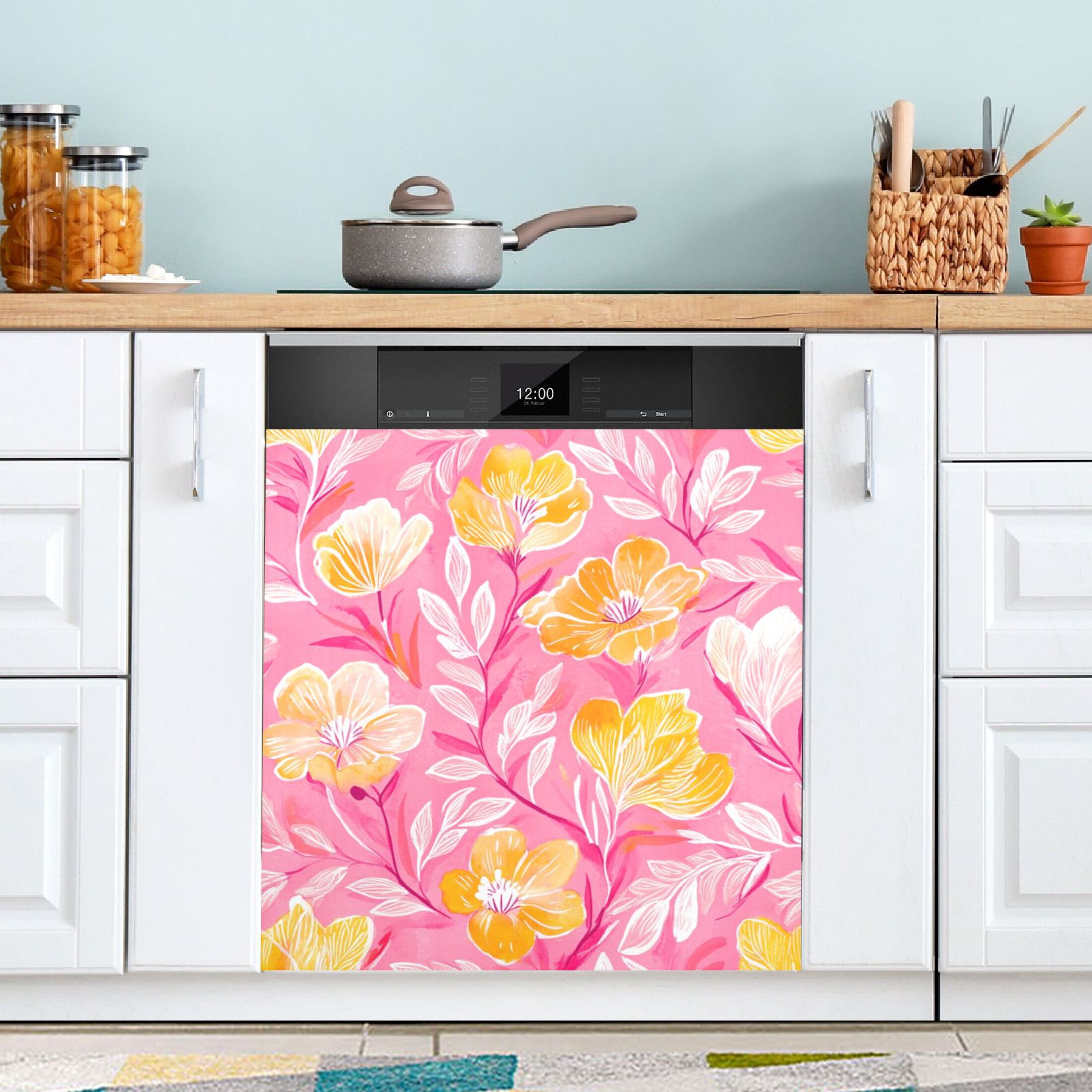 Dishwasher Magnetic Sticker 23x26 Inch Refrigerator Magnetic Sticker Washing Machine Magnetic Sticker Kitchen Panel Magnetic Sticker Home Decor Pink Yellow Flower