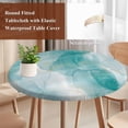 thumbnail image 5 of Teal Marble Round Fitted Table Cover Golden Lines Modern Abstract Teal Ombre Waterproof Table Cloth with Elastic Edge Wipeable Tablecloth for Picnic Camping Party Fits 55"-60" Diameter, 5 of 8