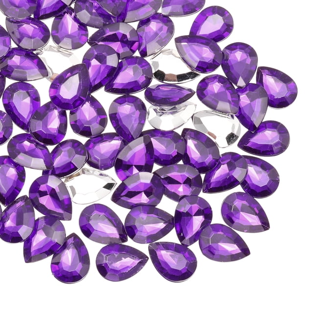 Uxcell 80Pcs 13 x 18 mm Teardrop Rhinestone Pointed Back Rhinestone Bead, Deep Purple