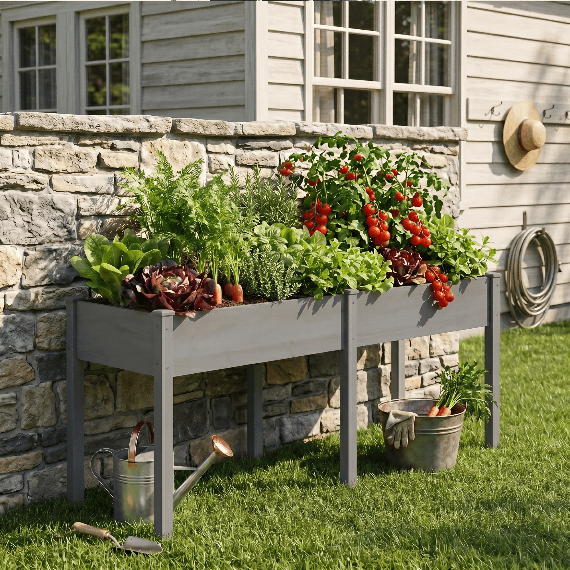 LIFERECORD Wooden Raised Garden Bed with Legs, 72"L X 23"W X 30"H, Elevated Reinforced Large Planter Box for Vegetable Flower Herb Outdoors, Grey