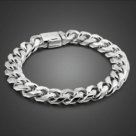 DESIGNICE Men 100% 925 Sterling Silver Bracelets Curb Cuban Chain 10 MM 7-10 inch Silver Bracelets Punk Fine Jewelry Gift