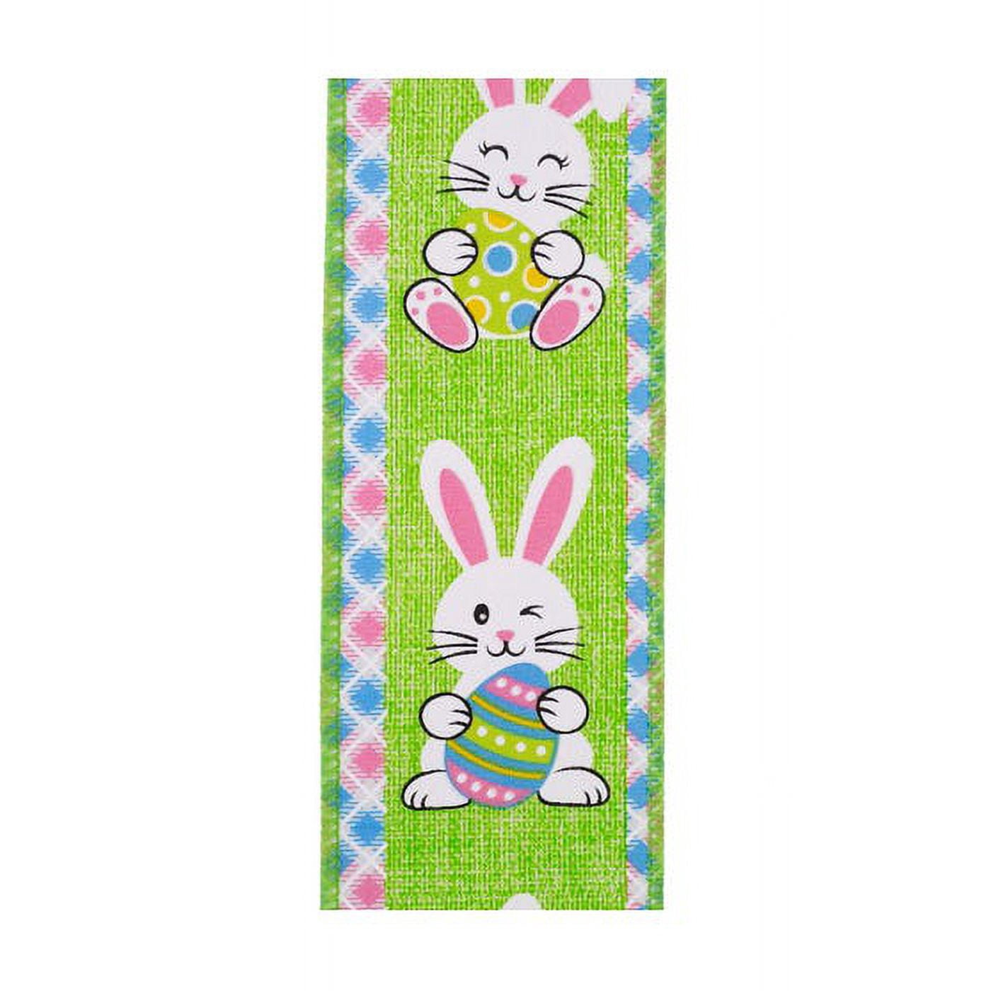 JAM Paper Easter Ribbon, Bunny & Egg, Green, 2 1/2in x 10yd, 1 Pack