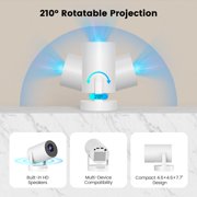 HY300 Ultra Mini Projector with 4K Support, 170 ANSI, Android 11, WiFi 6, Bluetooth 5.4, 210° Rotation, Auto Keystone Correction & 5W Speaker