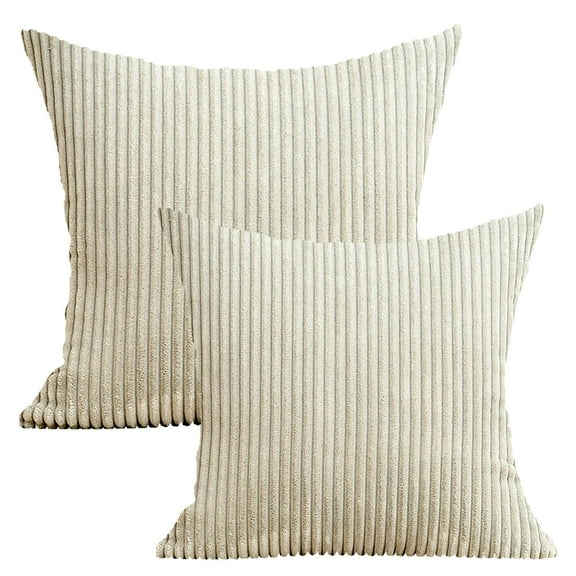 TEVEQ Decorative Throw Pillow Covers 20x20 Set of 2, Soft Plush Flannel Double-Sided Fluffy Couch Pillow Covers for Sofa Living Room Home Decor, Khaki