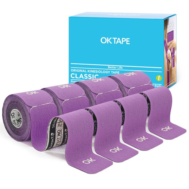 Cinta de kinesiología OK TAPE, 4 rollos de 5 cm x 5 m, color morado