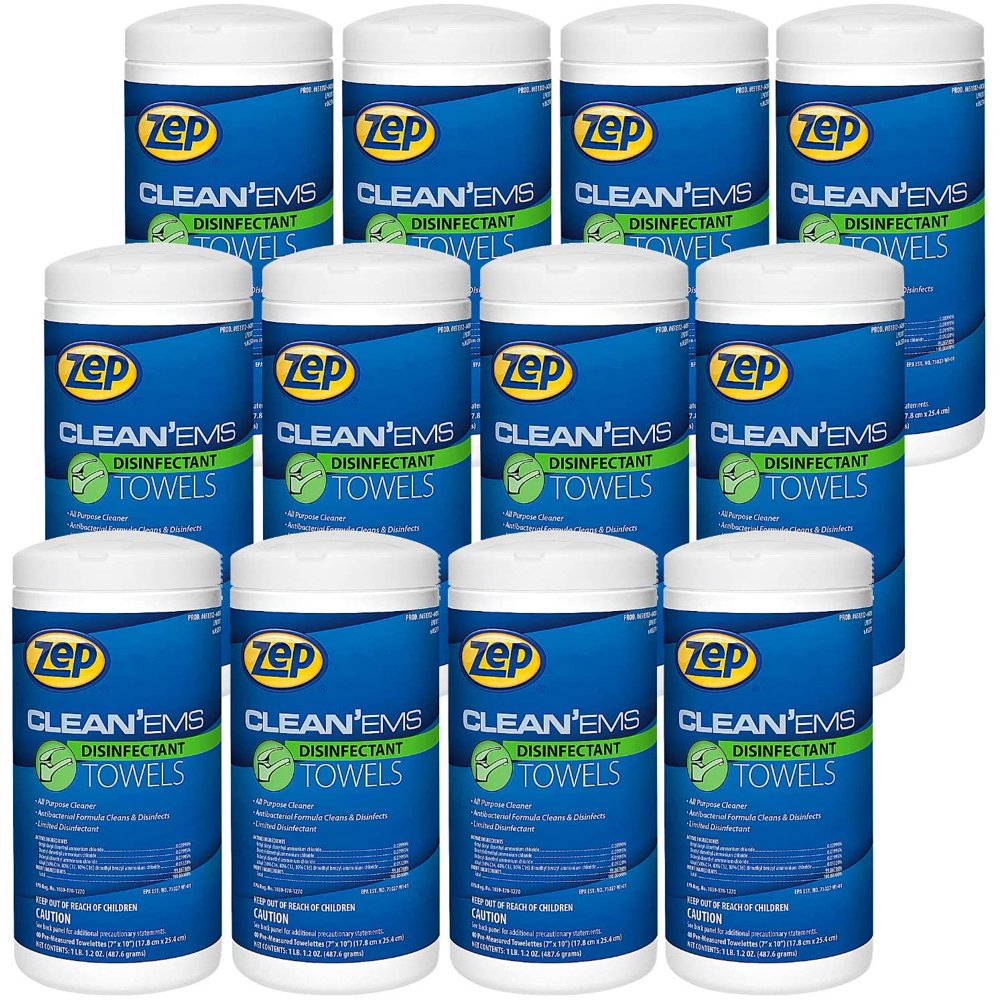 Zep Disinfectant and Sanitizing Wipes 40 Wipes per Canister Case of 12