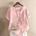 thumbnail image 2 of Pisexur Hauts en Coton et Lin Grande Taille pour Femmes, Décontractés, Été, Boho, Mode, Coupe Ample, Col Rond, Manches Courtes, T-Shirts Floraux pour Femmes P-5TG Rose, 2 of 5