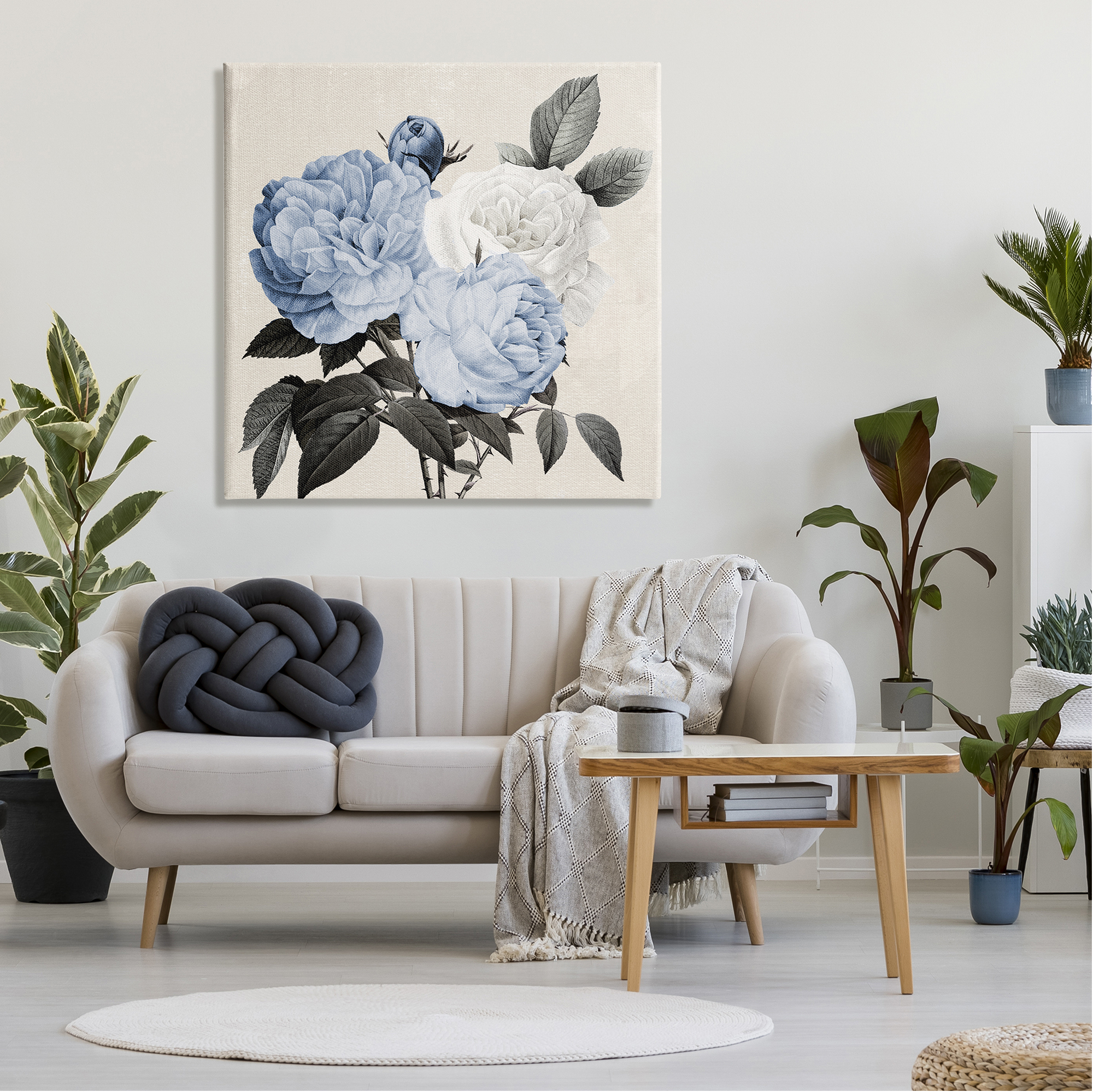 Stupell Industries Antique Blue Rose Blooms Botanical & Floral Painting Gallery Wrapped Canvas Art Print Wall Art, 36 x 36