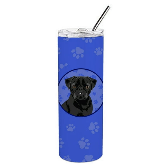 Carolines Treasures WDK1171TBL20 Pug Black Design2  Stainless Steel 20 oz Skinny Tumbler Blue 20 oz multicolor