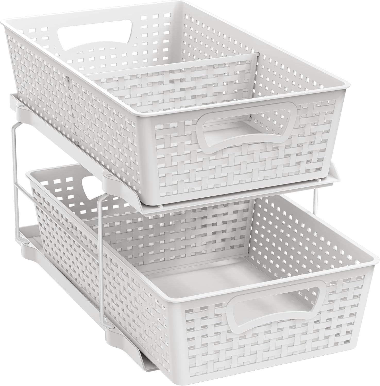 2 Tier Bathroom Storage Organizer Tray Sliding Drawer Under Sink Cabinet Organizer White