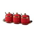 thumbnail image 1 of Phnom Penh Sugar Bowl With Lid And Spoon, 3 Set Of Sugar Pot, Sugar Container Spice Jar, Salt Pot Seasoning Canister, Colorful Ceramic Coffee Sugar Canisters-Red-3 Set, 1 of 9