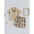 thumbnail image 2 of CIYCuIT Toddler Kids Boys Summer Gentleman Outfits Short Sleeve Button Shirt + Plaid Shorts + Bowtie 3Pcs 18M 24M 3T 4T 5T 6T Little Boys Casual Short Pants Sets, 2 of 9