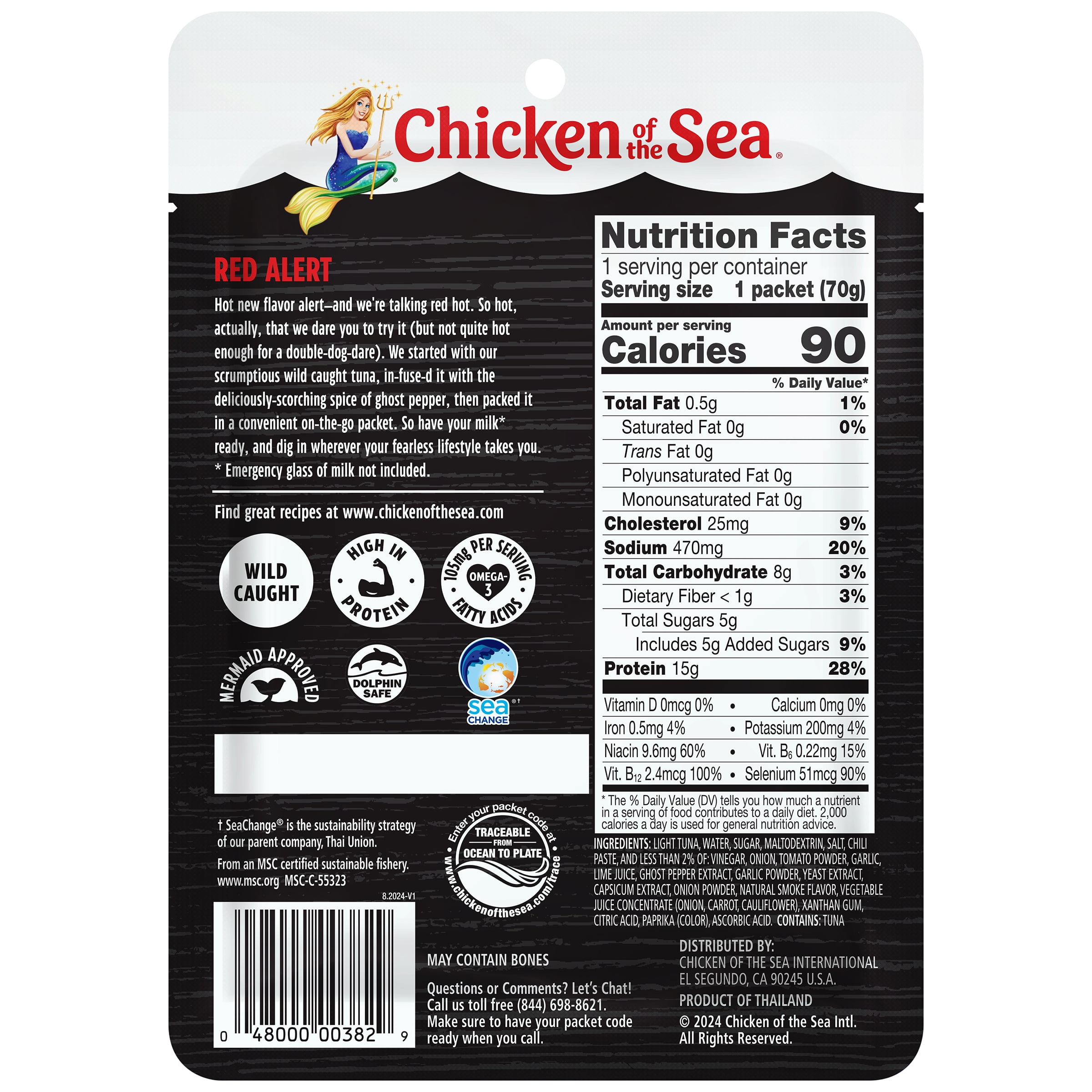 (4 pack) Chicken of the Sea Wild Caught Light Tuna Packet, Ghost Pepper 2.5 oz
