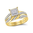 thumbnail image 2 of Solid 10k Yellow Gold His and Hers Round Diamond Cluster Matching Couple Three Rings Bridal Engagement Ring Wedding Bands Set 1/4 Ct. - (L = 9, M = 9), 2 of 5