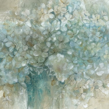 Muted Hydrangeas 15.5" x 15.5" in Painting Canvas Print Floral Wall Art, Green, by Prinz