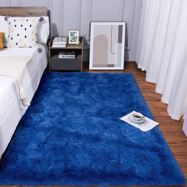 Kelarea Super Soft Shaggy Rug Fluffy Bedroom Carpets, 3x5 Feet Navy