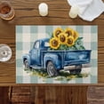 thumbnail image 2 of Blue Truck Yellow Sunflower Placemats for Dinning Table Set of 6, Teal Plaid Vintage Summer Burlap Kitchen Place Mats Waterproof Cloth Table Mats, Indoor Outdoor Placemats Easy Clean Dinner Decor, 2 of 8