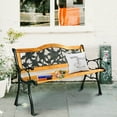 thumbnail image 3 of Patio Park Garden Bench Porch Path Chair Furniture Cast Iron Hardwood, 3 of 10