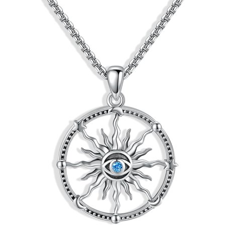 ‌JEABZEL 925 Sterling Silver Sun Evil Eye Pendant Necklace - Spiritual Protection Jewelry for Women Men & Loved Ones