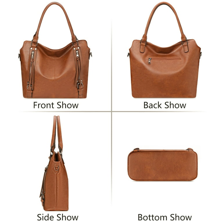 SENDEFN Women's Leather Hobo Tote with Tassel Pockets Brown photo 3