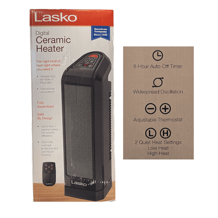 Lasko 16  Digital Ceramic Tower Heater with Remote Control  Table or Floor Use