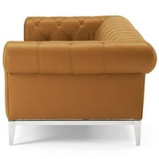 Contemporary Modern Urban Designer Living Room Lounge Club Lobby Sofa, Leather, Tan Brown