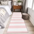 thumbnail image 5 of Pink Striped Large Area Rugs for Bedroom Living Room, Soft Non Slip Carpet Bedside Rug, Modern Farmhouse Pink White Stripes Rectangular Floor Cover Kitchen Accent Rug 2'x6' for Dining Room/Office, 5 of 9