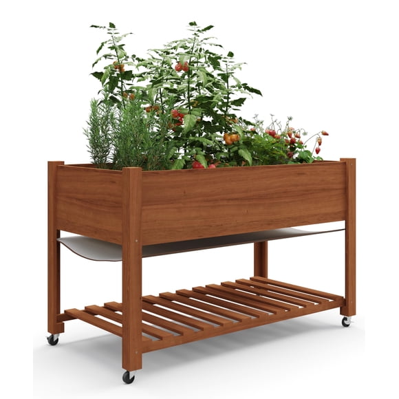 Wooden Raised Garden Bed with Legs,Elevated Raised Planter Box Outdoor for Growing Vegetables and Herbs,Sturdy Raised Table Garden Bed with Wheels-Enhanced Depth