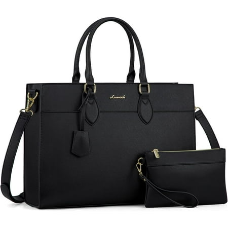 LOVEVOOK Laptop Bag for Women, 15.6 inch Laptop Tote Work Bag Purse, Large Waterproof Leather Computer Briefcase for Office, Beige-Black
