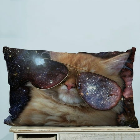 GCKG Funny design Star Galaxy Outer Space Cool Sunglass Cat Pillow Case Pillow Cover Pillow Protector Two Sides 20 x 30 Inches