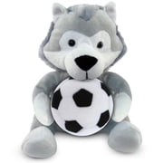 DolliBu Wolf Stuffed Animal with Soccer Ball Plush - Soft Huggable Wolf, Adorable Playtime Plush Toy, Cute Wildlife Gift, Super Soft Plush Doll Animal Toy for Kids and Adults - 6 Inches