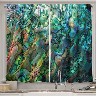 Ambesonne Shell Kitchen Curtains, Haliotis Seashell Macro Photo, 55"x39", Multicolor