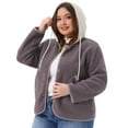 thumbnail image 2 of DARING DIVA Plus Size Hooded Fleece Pockets Button Closure Jacket 2X Purple, 2 of 6