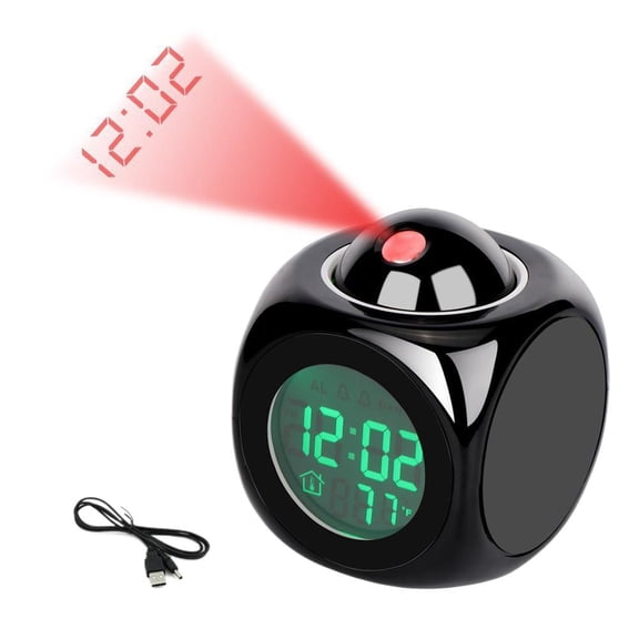 Projection Alarm Clock Ceiling Display Time Temperature Date with Snooze