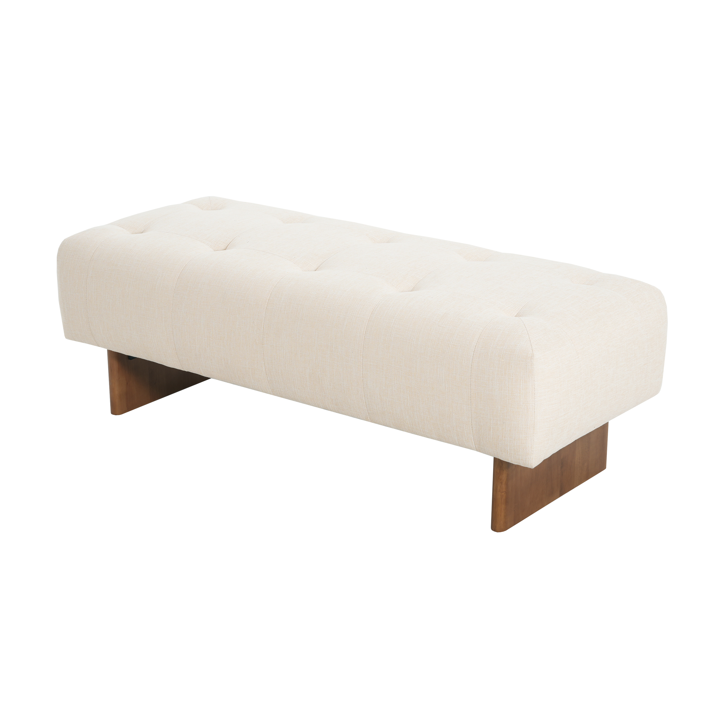 Euroco 49.75" Long Upholstered Tufted Linen Ottoman Bench, Modern End of Bed Bench with Solid Wood Legs for Living Room, Beige