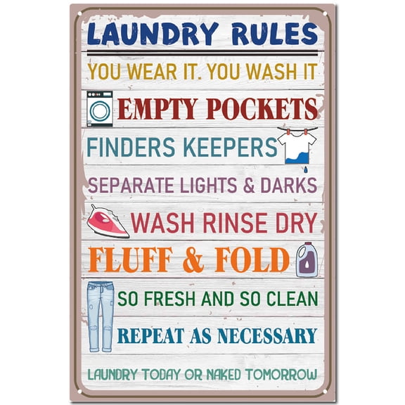 1pc Laundry Rules Tin Sign Laundry Room Tin Sign Metal Wall Mounted Decor Art Mural Hanging Iron Painting for Laundry Room Wall Bathroom Living Room Office Garage Poster Christmas 12x8 Inch